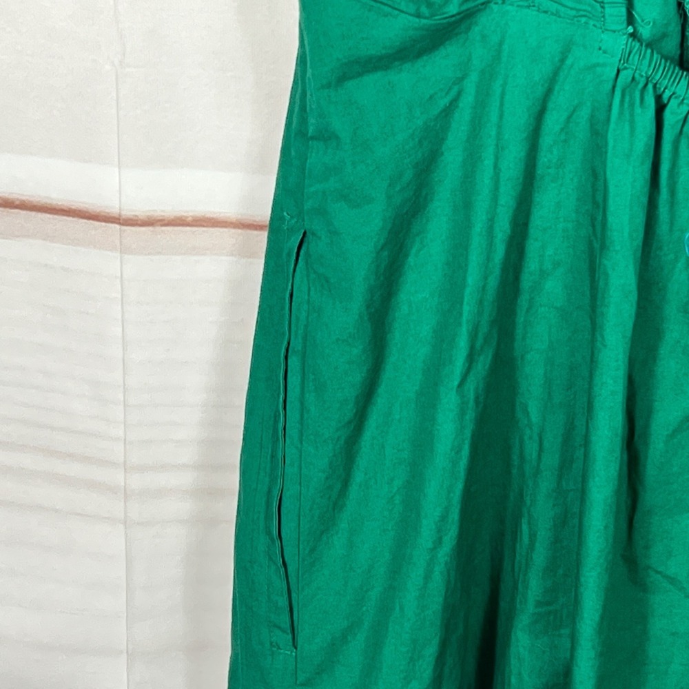 Celandine Dress Womens XS Green Cotton Poplin Midi Pockets Smocked Scoop Back - Picture 7 of 10